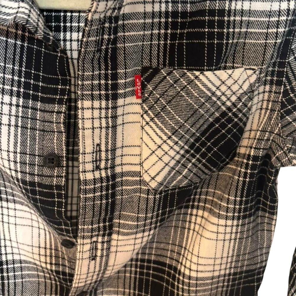 Levi’s Kids Black White Plaid Flannel Shirt Boys Girls Size S 8-10 Years - Picture 7 of 8